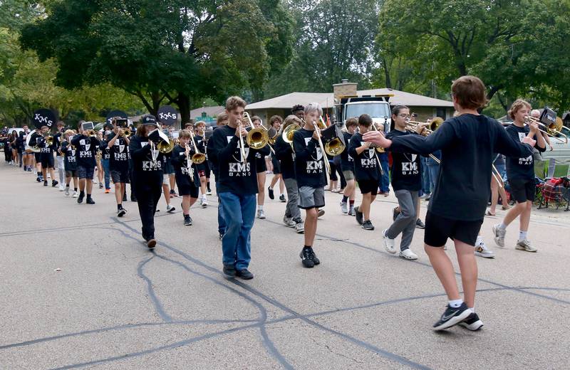 The Kaneland Harter Middle School Band marches in the 2024 Kaneland Homecoming Parade in Sugar Grove on Wednesday, Oct. 4, 2024.