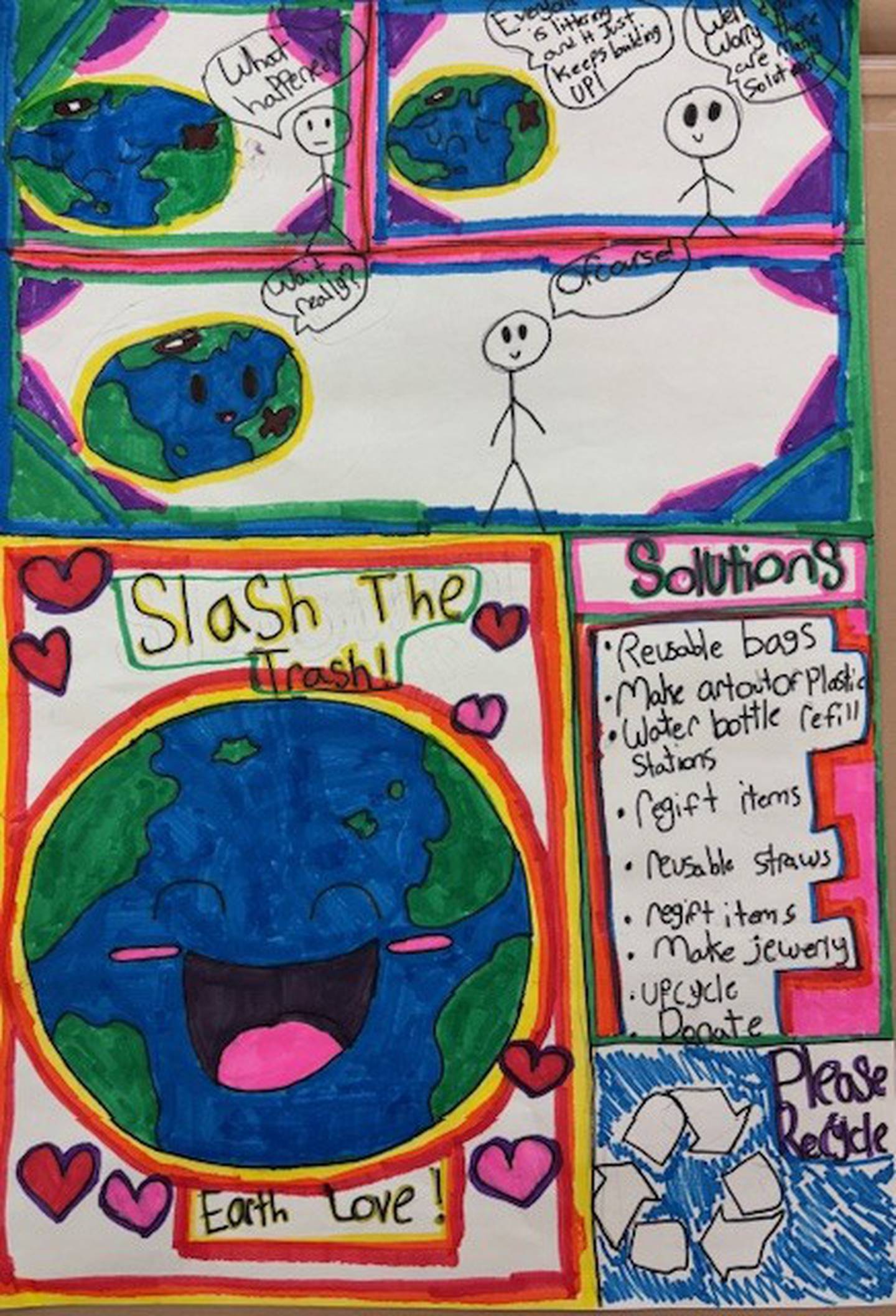 Finn Schott's talking Earth poster earned him a top award from the IEPA in its annual competition. The theme this year was 'Slash the Trash.' Finn is a fifth grader at Fabyan Elementary School in Geneva.