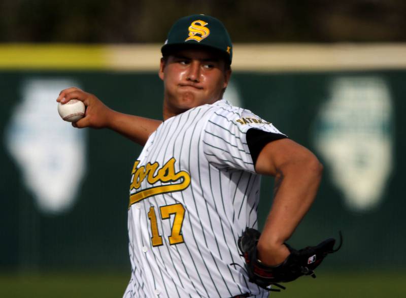 Crystal Lake South's Jack Melhuish throws a pitch during a Fox Valley Conference baseball game against McHenry on Monday, April 13, 2026, at Crystal Lake South High School.