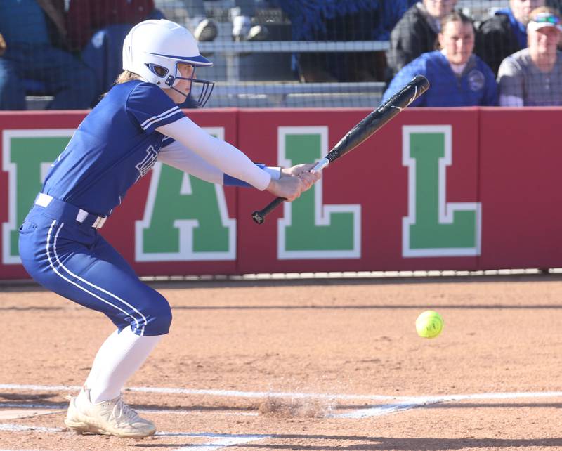 Princeton's Caroline Keutzer makes contact with the ball against L-P on Tuesday, March 25, 2025 at the L-P Athletic Complex in La Salle.