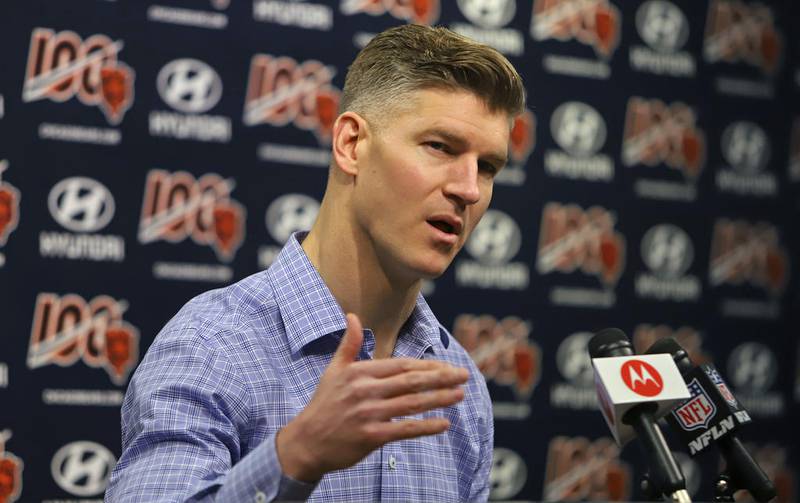 In this April 23, 2019, file photo, Chicago Bears general manager Ryan Pace speaks with the media during a press conference in Lake Forest.