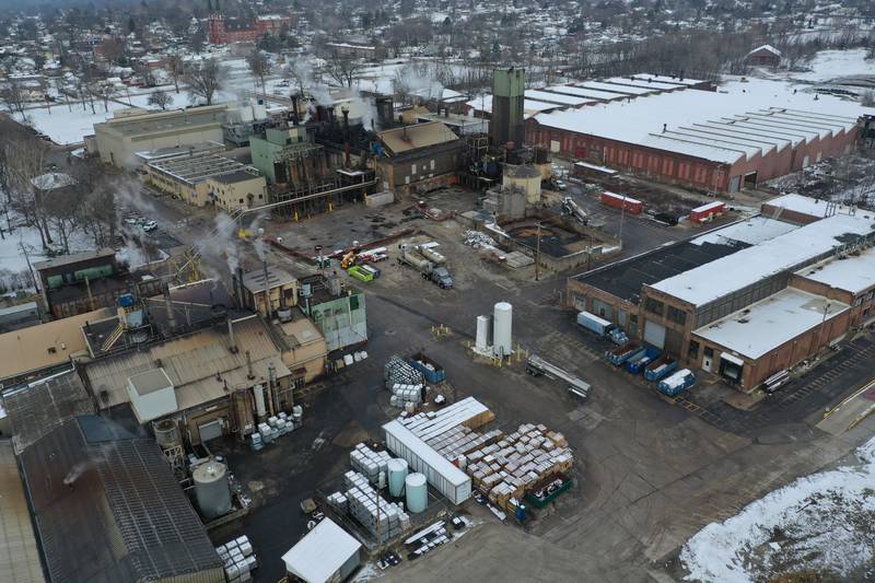An aerial view of the Carus Chemical plant on Monday, Jan. 8, 2024 in La Salle. This week marks the one-year anniversary of the massive fire at the facility.