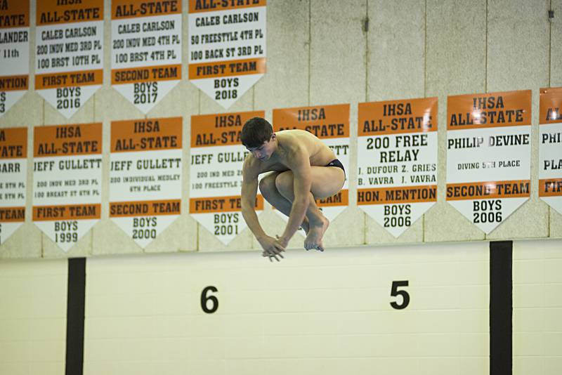 Sterling's Braiden Herrera competes in the diving competition Tuesday, Jan. 18, 2022 in Byron.