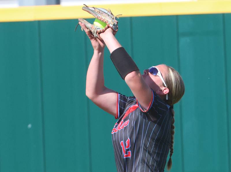 Ottawa's Kennedy Kane makes a catch on the infield during the Class 3A semifinal game on Tuesday, May 26, 2026 at the L-P Athletic Complex in La Salle.