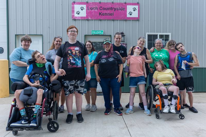 (back left to right) Gina, Allison, Teresa, Alex, Michelle, Rene, Jen, (front left to right) Decan, Joe, Laura, Mackenzie, Sarah, Tyrus on Friday, June 27, 2025 at Loch Countryside Kennel in Peru.