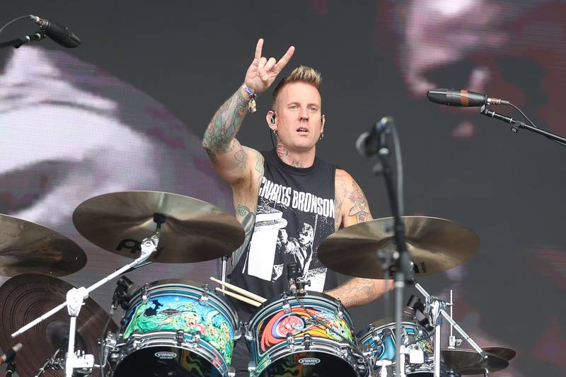 Brann Dailor of Mastodon acknowledges the crowd at Riot Fest on Sunday, Sept. 22, 2024 in Chicago.