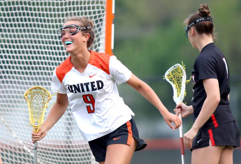 Crystal Lake Central United’s Fiona Lemke is all smiles after scoring against Huntley in IHSA Sectional Title Game action at Crystal Lake Central High School in Crystal Lake on Friday, May 30, 2025.
