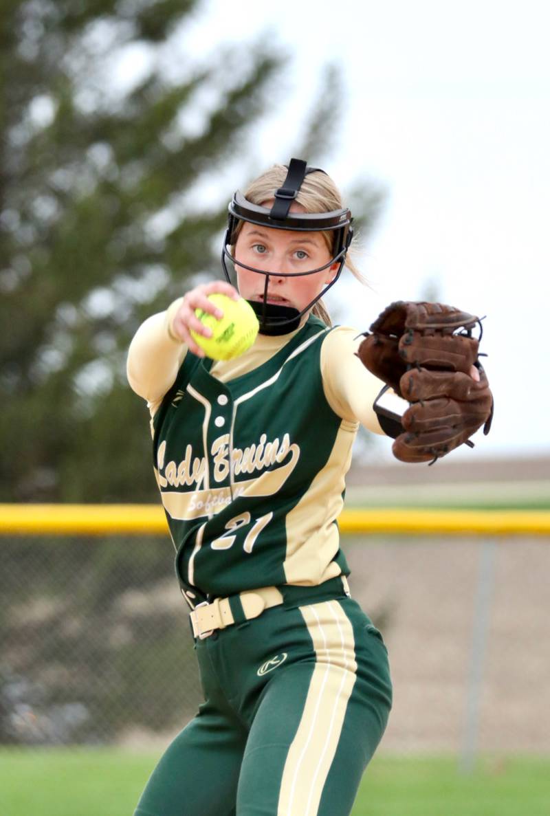 St. Bede's Payge Pyzka delivers a pitch against Bureau Valley Monday.