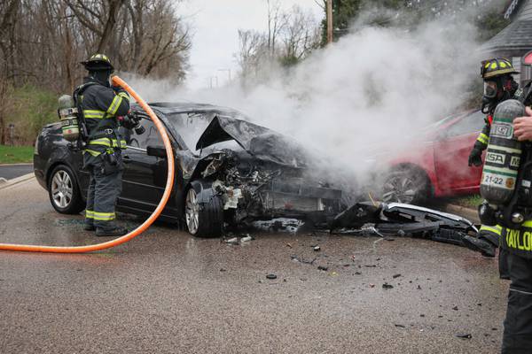 Car burst into flames in Prairie Grove crash that injured other driver