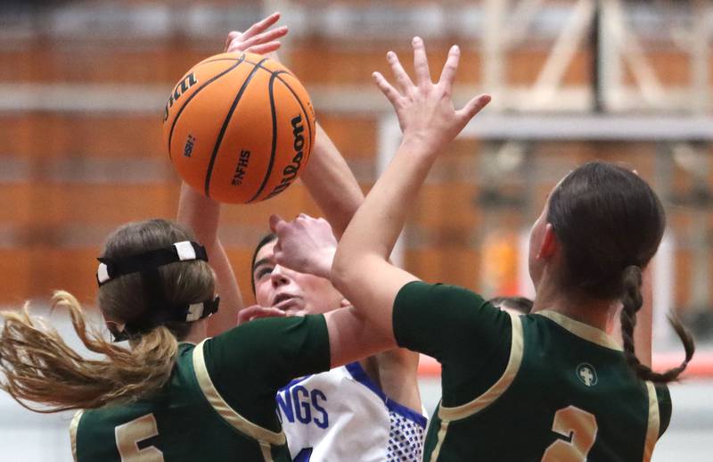 Geneva’s Ella Wilkison battles for a rebound against Boylan in girls IHSA Class 3A Sectional basketball on Tuesday, Feb. 24, 2026, at Crystal Lake Central High School in Crystal Lake.