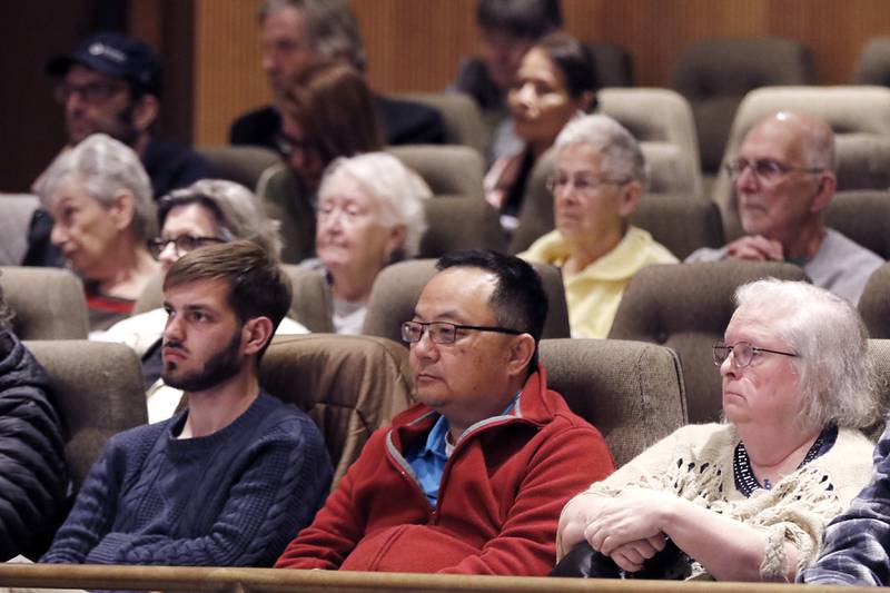 People listen to Democratic U.S. Rep. Bill Foster answer a question during a town hall on Wednesday, April 16, 2025, at McHenry County College's Luecht Auditorium in Crystal Lake.