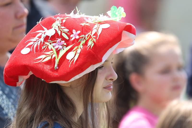 Veronica Combs, 10-years-old, wears her custom made mushroom hat to the Royal Faire hosted by the Joliet Public Library Black Road Branch on Saturday, July 22nd, 2023.