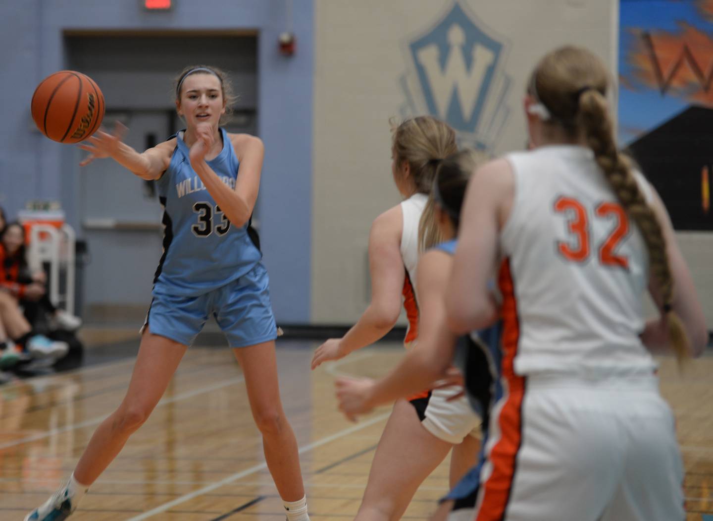 Willowbrook's Elle Bruschuk passes the ball during their regional final game against St. Charles East Thursday Feb. 17, 2022.