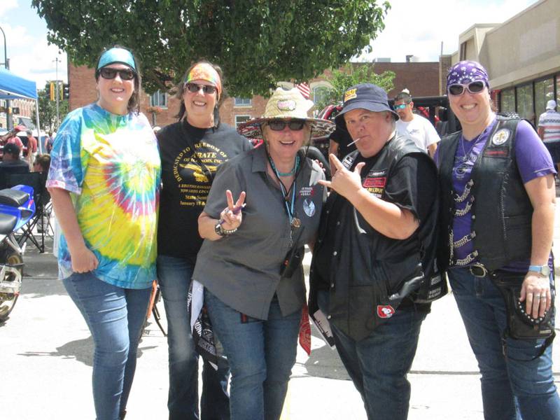 Pictured are Open Roads ABATE members Elizabeth Buikema, Diana Rebechini, Ellie Rains (chairperson of the Turn Back Time Bike Show), Tracey Supan and Nickie Warmac.