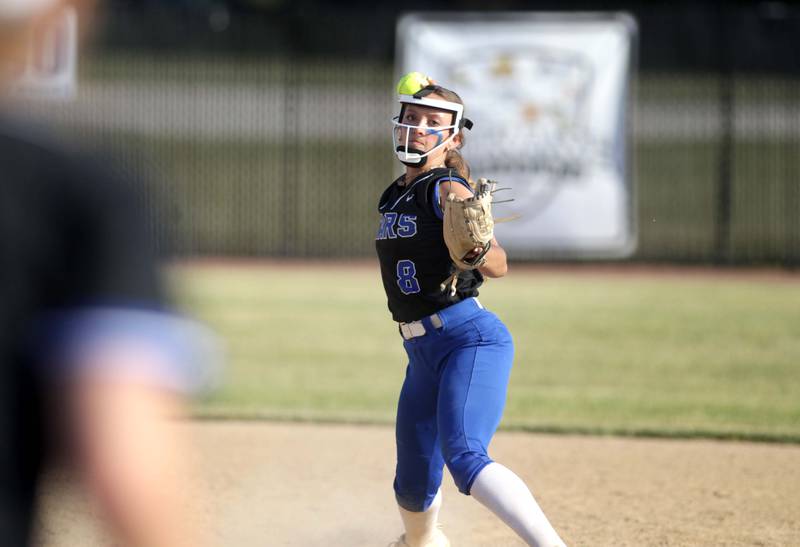 St. Charles North’s Ginger Ritter throws to first during a Class 4A St. Charles North Sectional final against Lake Park on Friday, June 2, 2023.