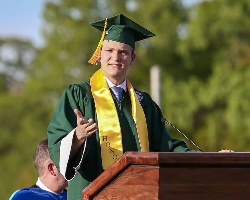 Thomas Sear speaks during the Glenbard West High School graduation ceremony. May 19, 2022