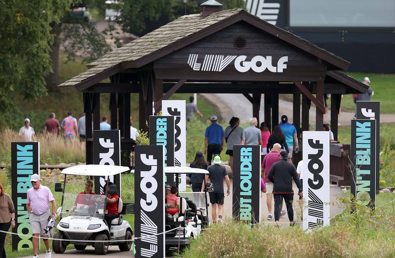 Fans make their way through out the course during round 1 of the LIV GOLF tournament Friday September 22, 2023 at Rich Harvest Farms in Sugar Grove.