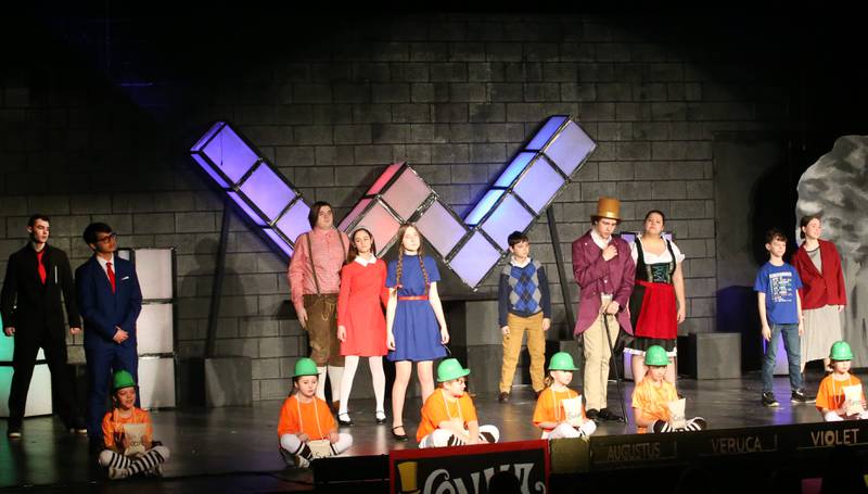 The cast of Willy Wonka acts out a scene during a performance on Thursday, March 16, 2023 at Putnam County High School.