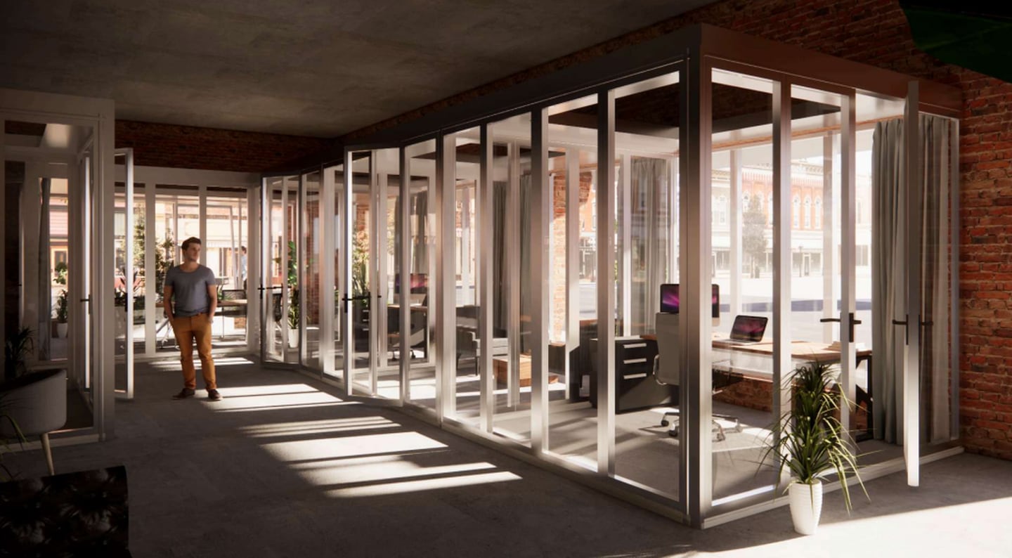The proposed interior for the office space portion of the former La Salle Public Works building.