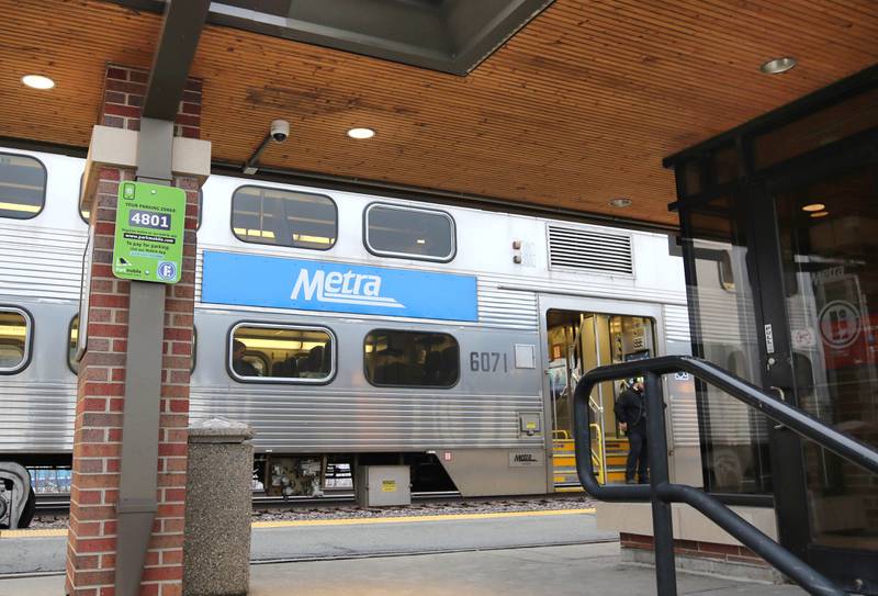 A train arrives Thursday, Jan. 12, 2023, at the Elburn Metra Station.