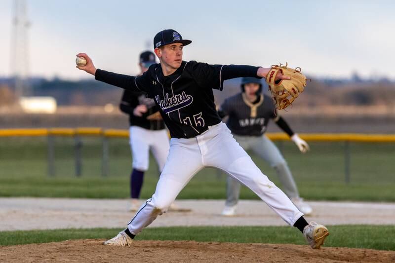 Ryne DeBernardi of Serena pitches on Monday, April 7, 2025 at Serena High School in Serena.