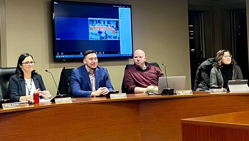 Sterling Mayor Diana Merdian and members of the City Council listen to an update from Matt Hughes of MRH Solutions during a city council meeting on Feb. 18, 2025.