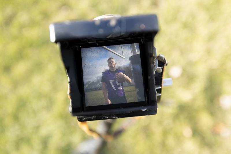 The image is seen on the ground glass of an old Minolta 6x6 film camera.