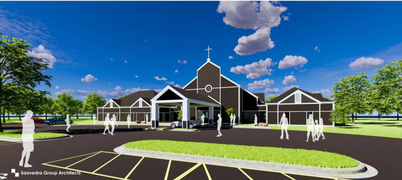 Concept plans for DeKalb's First United Methodist Church's new church building on N. Annie Glidden Road. Plans were approved by the DeKalb City Council in February 2022. (Photo published by city of DeKalb in Feb. 2022 ahead of development proposals for new church location)