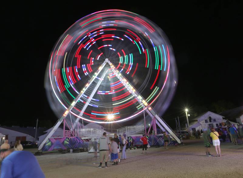 A four-second exposure of the ferris wheel during the 170th annual Bureau County Fair on Saturday, Aug. 23, 2025 in Princeton.