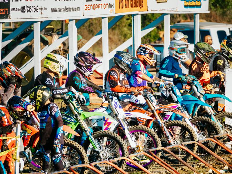 Megacross riders line up for race on Saturday, August 31, 2024 at the Tri County Fair in Mendota.