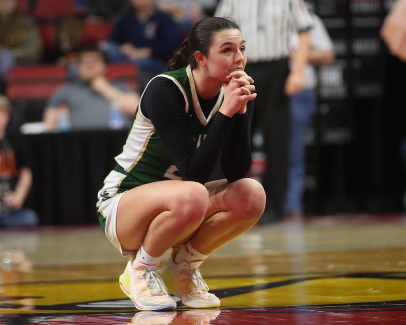 St. Bede's Ali Bosnich reacts in the final minute against Altamont during the Class 1A third-place game on Thursday, Feb. 29, 2024 at CEFCU Arena in Normal.