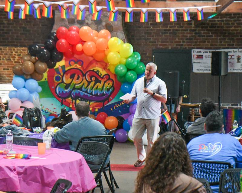 DeKalb Mayor Cohen Barnes speaks during the inaugural Pride in the 815 event at Hopkins Park in DeKalb to kick off Pride Month in DeKalb County held on Saturday June 1, 2024.