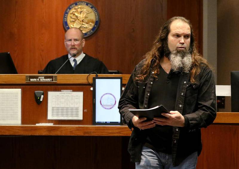 Michael Braun, acting as his own attorney, appears Monday in court for jury selection for his misdemeanor cruelty to animals charge inside Judge Mark Gerhardt's courtroom in Woodstock.