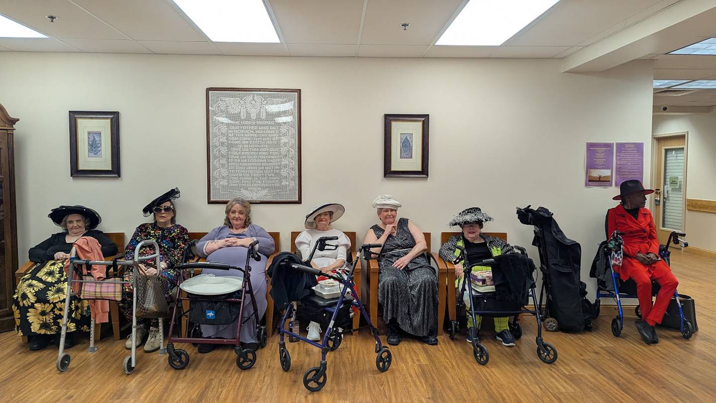 Since Jan. 24, Trista Brown of Joliet has  brought her Trista-Raye Ultimate Image Model Workshop Agency to Joshua Arms Senior Residences in Joliet, which will host its first fashion and talent show on Friday. Pictured, from left, are resident models Vallerie Horschler, Jayne Schaeflein, Mary Crawford, Betty Darby, Paula Parsons, Diane Smith and Beatrice Taylor, on Friday, April 18, 2025, at Joshua Arms Senior Residences in Joliet.