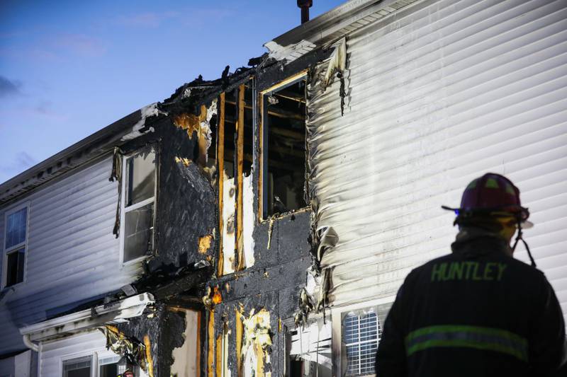A home at the 10900 block of Heartland Lane, Huntley is left uninhabitable after a fire that spread from strong winds.