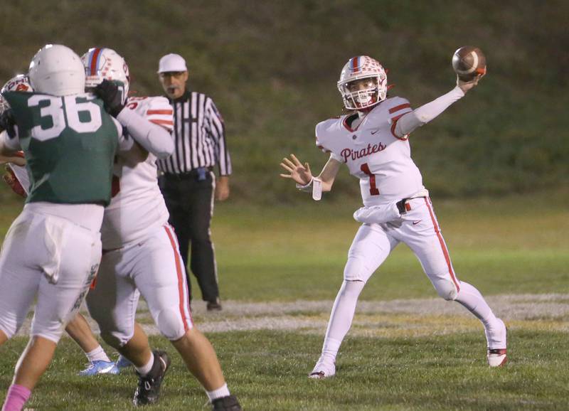 Ottawa quarterback Mark Munson throws a pass against St. Bede on Friday, Oct. 25, 2024 at St. Bede Academy.