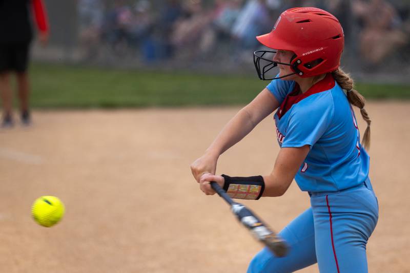 Rylee Harsted (11) of Ottawa hits ball on Tuesday, June 3, 2025 at Ottawa High School in Ottawa.