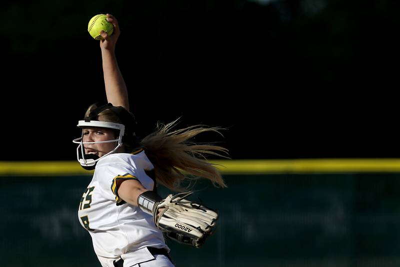 Crystal Lake South's Kennedy Grippo throws a pitch during a Fox Valley Conference softball game Monday, May 16, 2022, between Crystal Lake South and Burlington Central at Crystal Lake South High School.