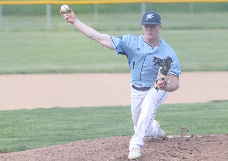 Bureau Valley starting pitcher Bryce Helms lets go of a throw against St. Bede on Wednesday, May 14, 2025 at St. Bede Academy.