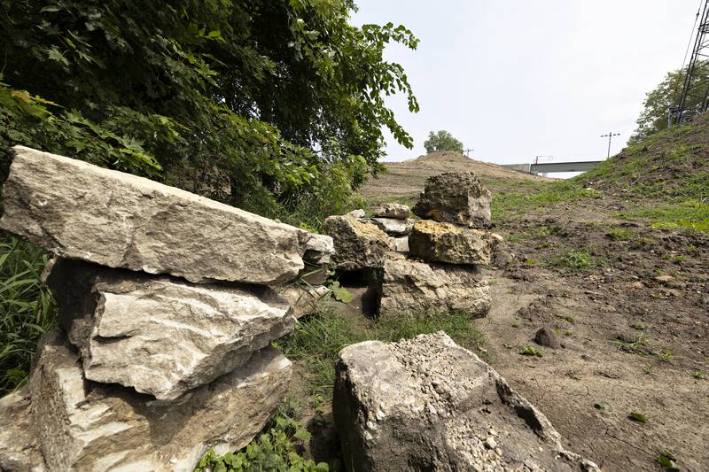 Stones culled from the old railroad archways are hoped to be used in a garden near the pedestrian bridge financed from the grant.