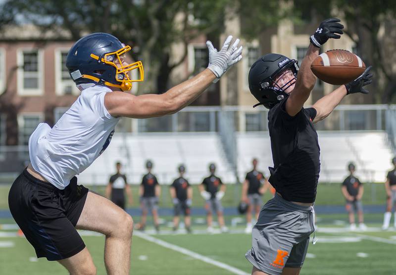 Sterling and Kewanee work against one another Thursday, July 21, 2022 in 7 on 7 football drills at Sterling High School.
