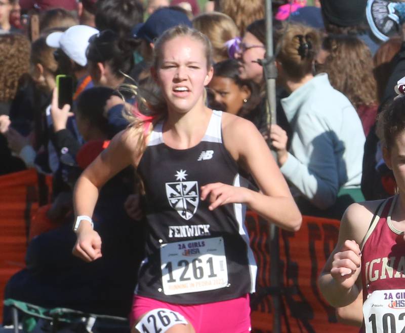 Fenwick's Anna Scholtens competes in the Class 2A State Cross Country race on Saturday, Nov. 4, 2023 at Detweiller Park in Peoria.