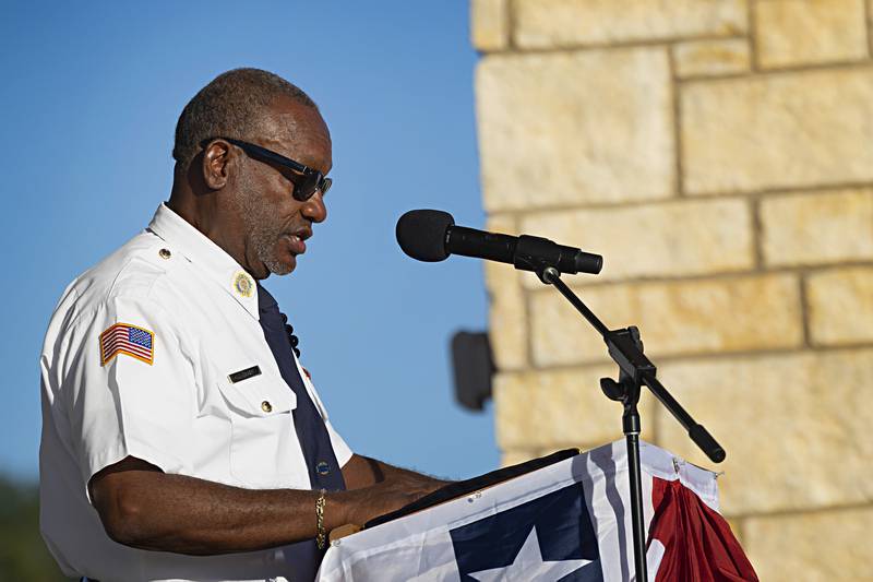 Chaplain Gordon Harris says the opening prayer Friday, Sept. 1, 2023 to start the opening ceremony in Rock Falls.