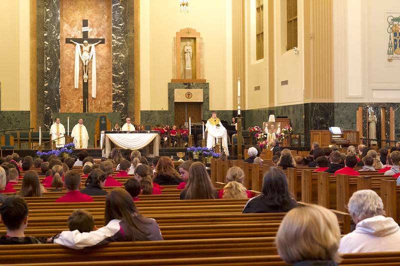 Bishop Ronald Hicks, of the Diocese of Joliet, at a Mass celebrating the election of Pope Leo XIV on Friday, May 9, 2025, at Cathedral of St. Raymond Nonnatus in Joliet.