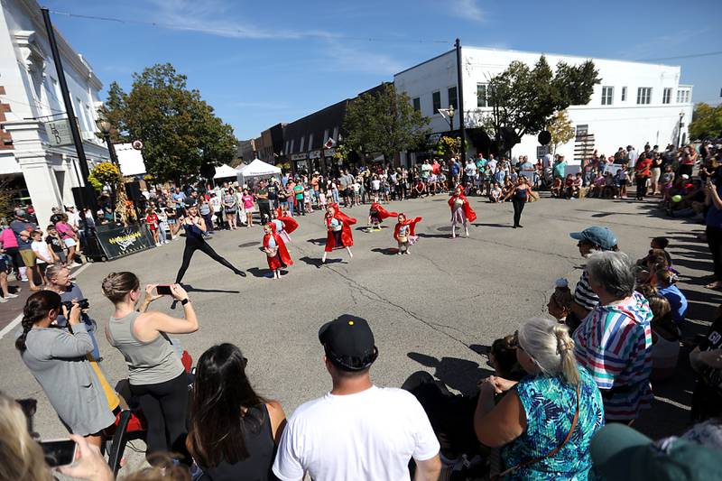 Dancers from Judith Svalander School of Ballet perform during the Johnny Appleseed Festival on Saturday, Sept. 27, 2025, in downtown Crystal Lake. The festival featured live performances, food and family-friendly activities.