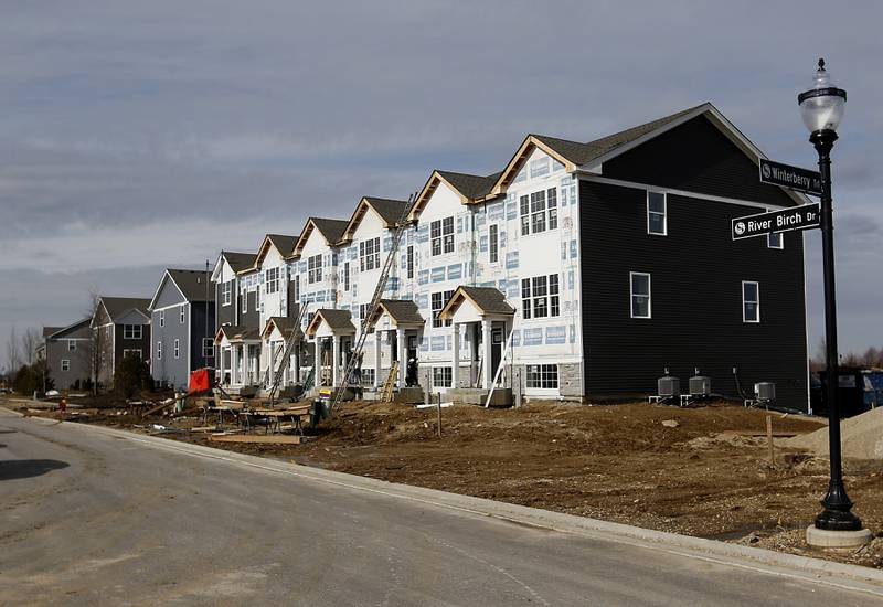 Townhomes under construction in the Stonewater subdivision in Wonder Lake on Friday, Feb. 24, 2023. When the subdivision is finished, 3,400 to 3,700 more rooftops will be added to Wonder Lake, potentially making the village one of the larger municipalities in McHenry County.
