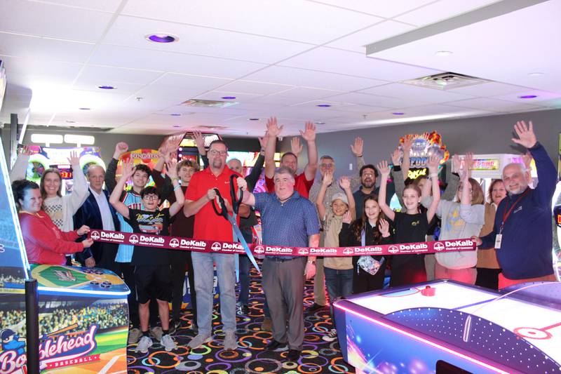 The DeKalb Chamber of Commerce celebrating King’s Corner Arcade's opening