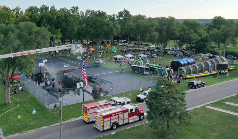 An aerial view of the National Night Out event on Tuesday, Aug. 1, 2023 at Kirby Park in Spring Valley.