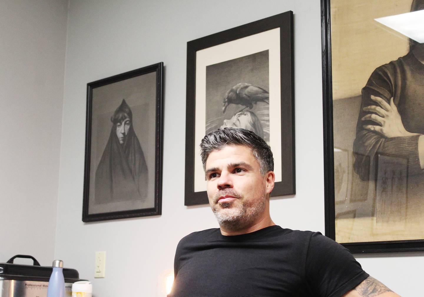 Ryan Jandrey of Dixon has drawn people of all kinds on pencil, graphite and charcoal drawings for about a decade. Some of his works are on display at his massage and physical therapy studio, Bodyworx, in Sterling.