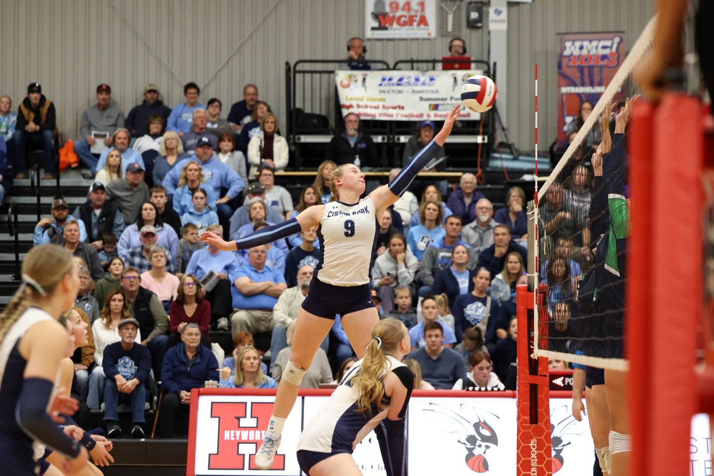 Cissna Park's Addison Lucht tips the ball over the net during the Timberwolves' victory in two sets, 25-22, 25-11, over Windsor/Stewardson-Strasburg in the IHSA Class 1A Heyworth Super-Sectional on Monday, Nov. 10, 2025.